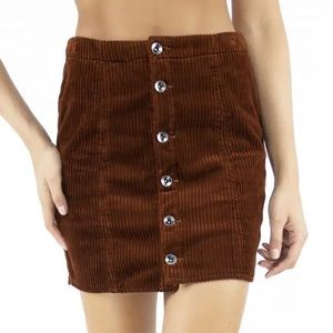 Tractr Button Down Corduroy Brown Mini Skirt XL